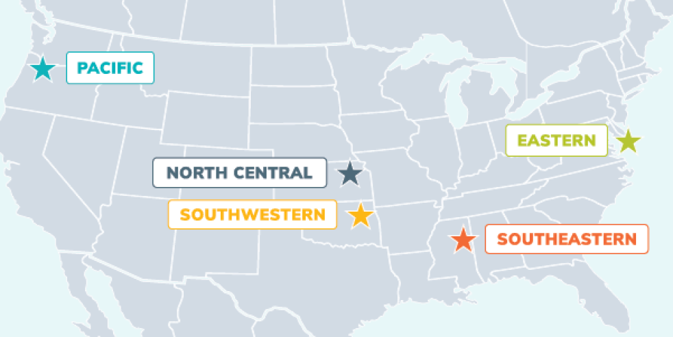 branch meeting locations marked on us map...  2027 Southwestern Branch Meeting February 28-March 2, Tulsa, OK  2027 Eastern Branch Meeting March 6-9, Ocean City, MD  2027 Pacific Branch Meeting March 13-17, Portland, OR  2027 Southeastern Branch Meeting March 21-24, Starkville, MS  2026 International Branch Virtual Symposium April 12-14, Virtual  2027 North Central Branch Meeting April 25-28, Manhattan, KS