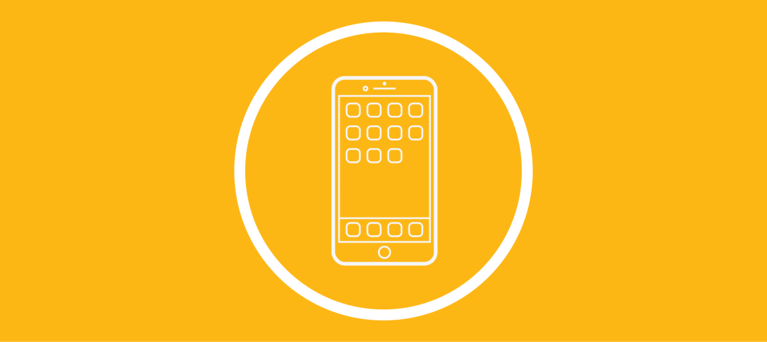 Smartphone icon in white circle on yellow background